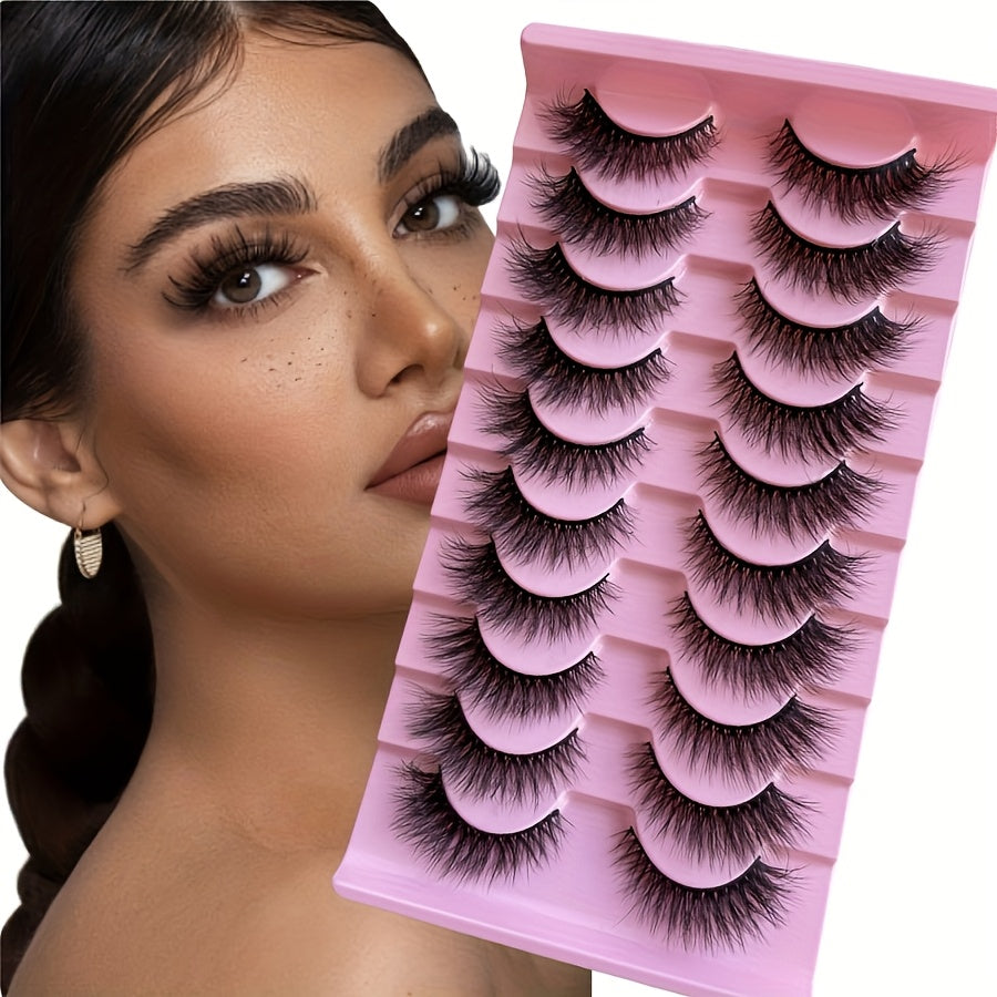 10 Pairs Of Fluffy False Eyelashes Set, Creating Natural Curled Eyelashes, Girl Group'S Thick And Full False Eyelashes, Cat Eye Dramatic Style False Eyelashes